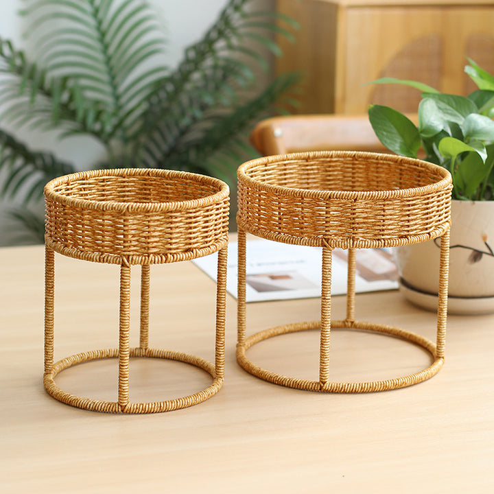 Unisex Modern Plant Stand with Woven Basket and Metal Frame Bowlift