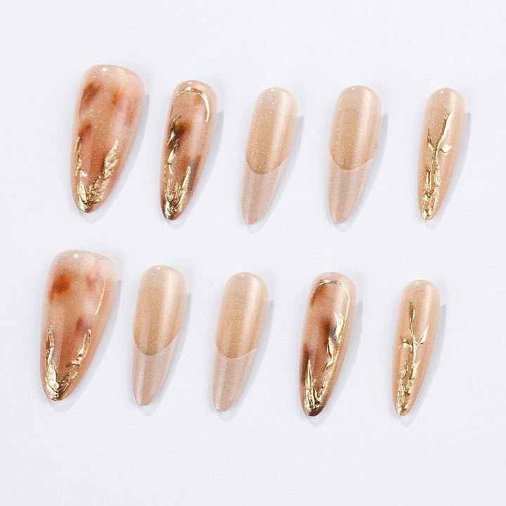 Elegant Stiletto Press-On Nail Set with Gold Accents Bowlift