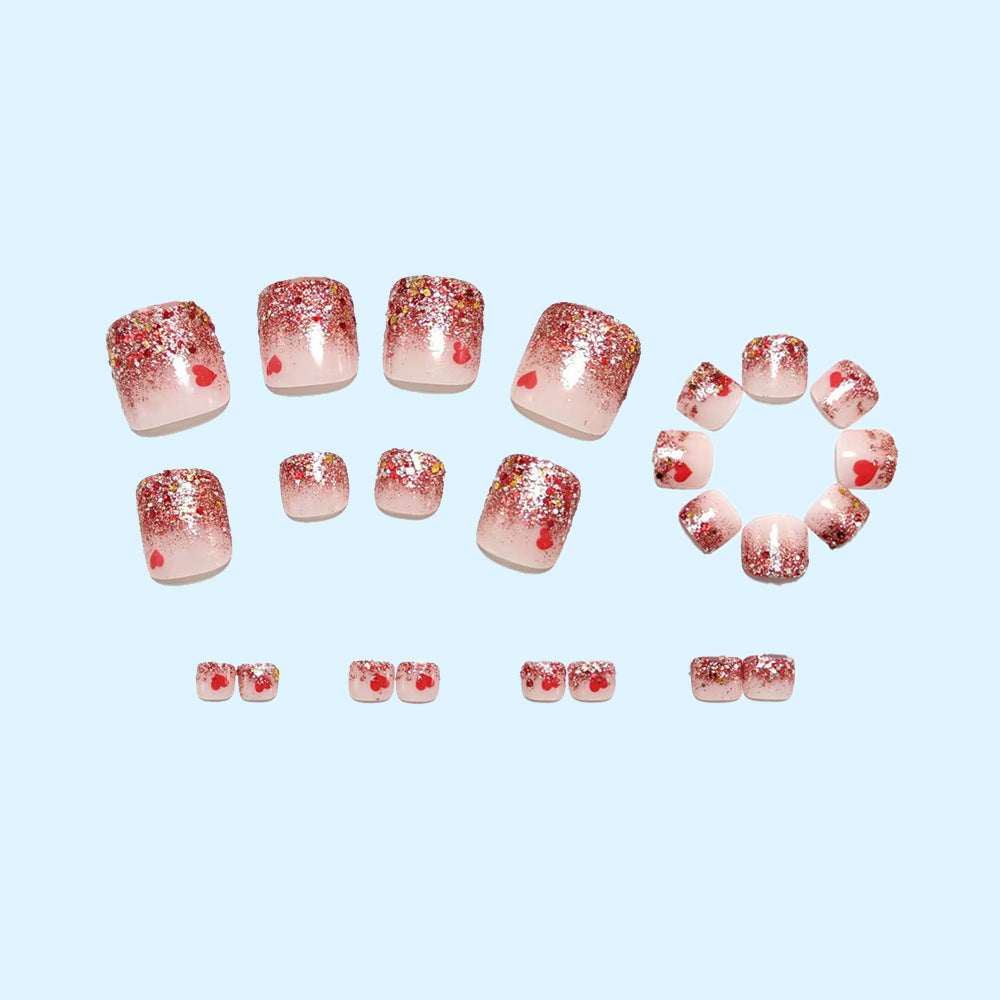 Artificial nails with glitter and heart pattern Bowlift
