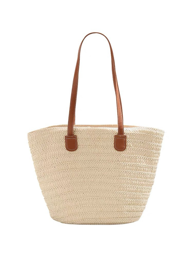 Elegant and Spacious Straw Bag with Leather Handles Bowlift