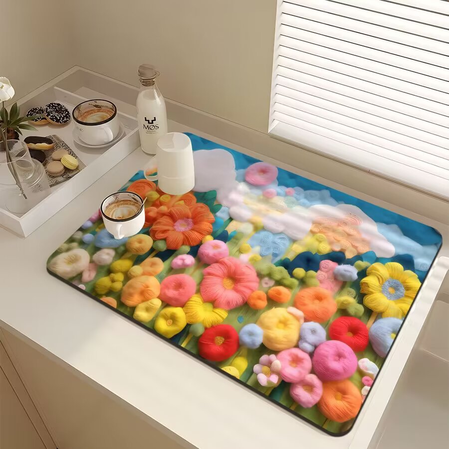 Floral-Themed Kitchen Mat Bowlift