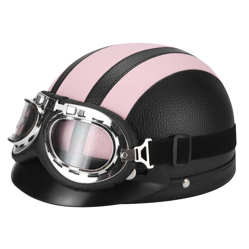 Retro open-face motorcycle helmet with detachable aviator goggles Bowlift