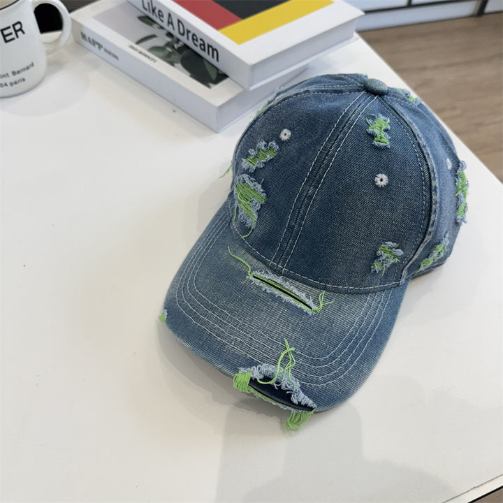 Women's Distressed Denim Baseball Cap Bowlift