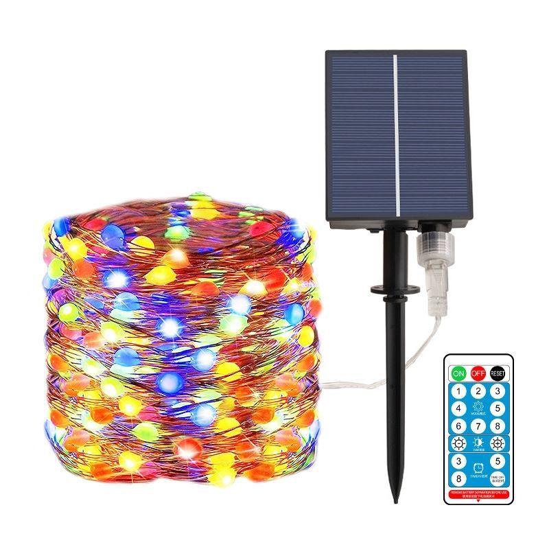 Solar Copper Wire Fairy String Lights With Dual Stake Panels Bowlift
