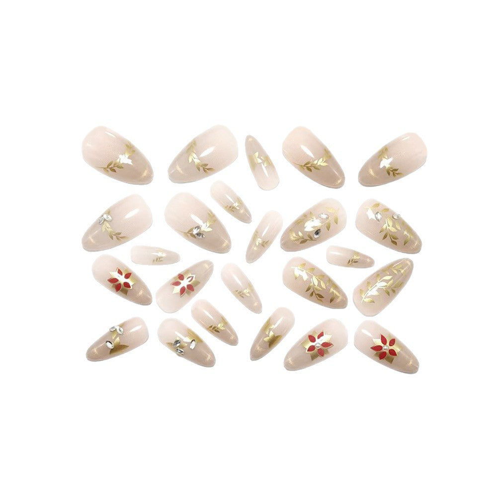 Artificial nails with elegant flower design and glitter accents Bowlift