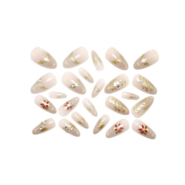 Artificial nails with elegant flower design and glitter accents Bowlift