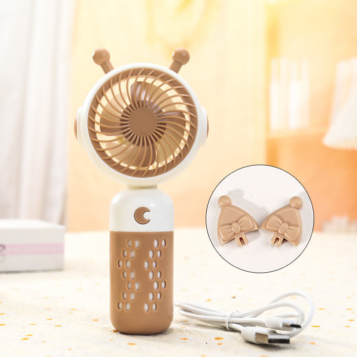 Women's portable USB hand fan with cat ears, rechargeable mini desktop fan, quiet travel fan with removable ear attachments Bowlift