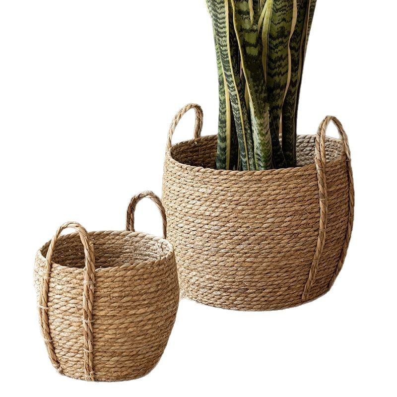 Handwoven Seagrass Storage Basket with Waterproof Liner and Braided Handles Bowlift