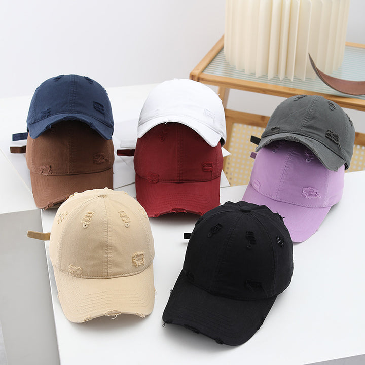 Women's fashionable destroyed baseball cap with adjustable strap Bowlift