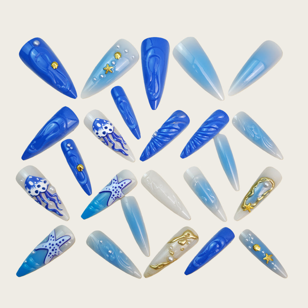 Artificial nails with exotic sea design Bowlift