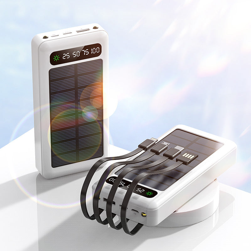 Solar-powered power bank with intelligent power display and multifunctional charging cables Bowlift