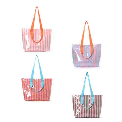 Spacious beach bag with transparent design and colorful stripes Bowlift