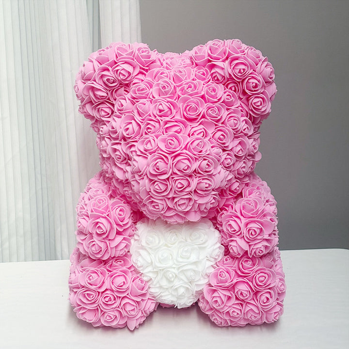 Handcrafted Rose-Foam Teddy Bear Gift Sculpture With Heart Accent