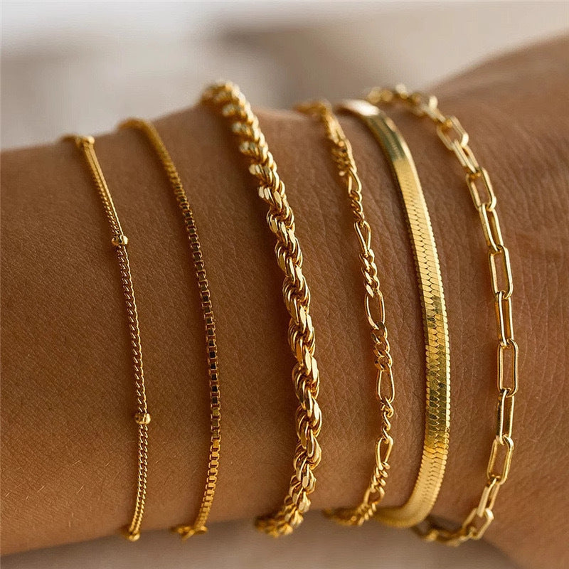 Multiple Textured Chain Bracelet Set Bowlift