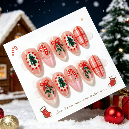 Festive Holiday Press-On Nail Art Bowlift