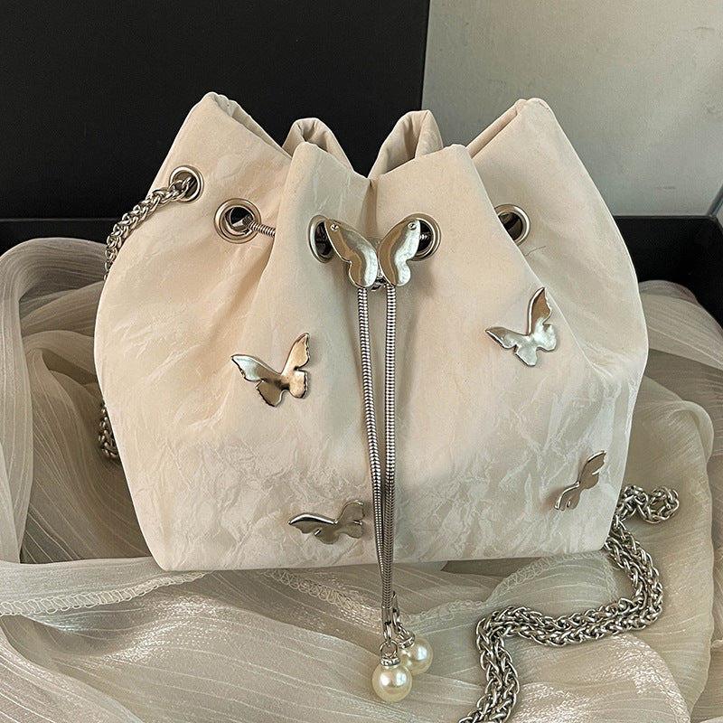 Butterfly Embellished Drawstring Handbag