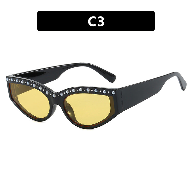 Women's Cat-Eye Sunglasses with Sparkling Rhinestone Accents and Animal Pattern Bowlift