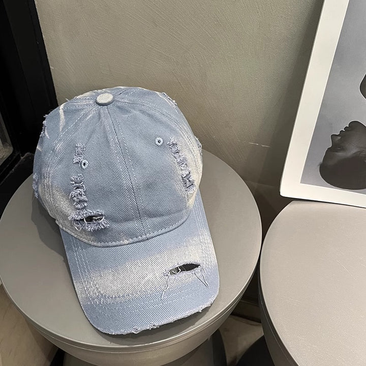 Women's Distressed Black Denim Baseball Cap Bowlift