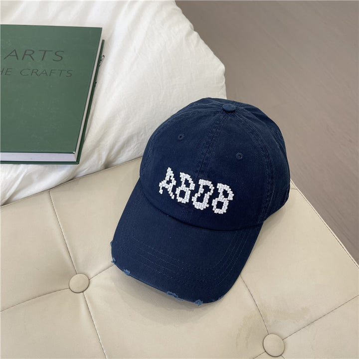 Women's Distressed Cotton Baseball Cap with Graphic Detailing Bowlift