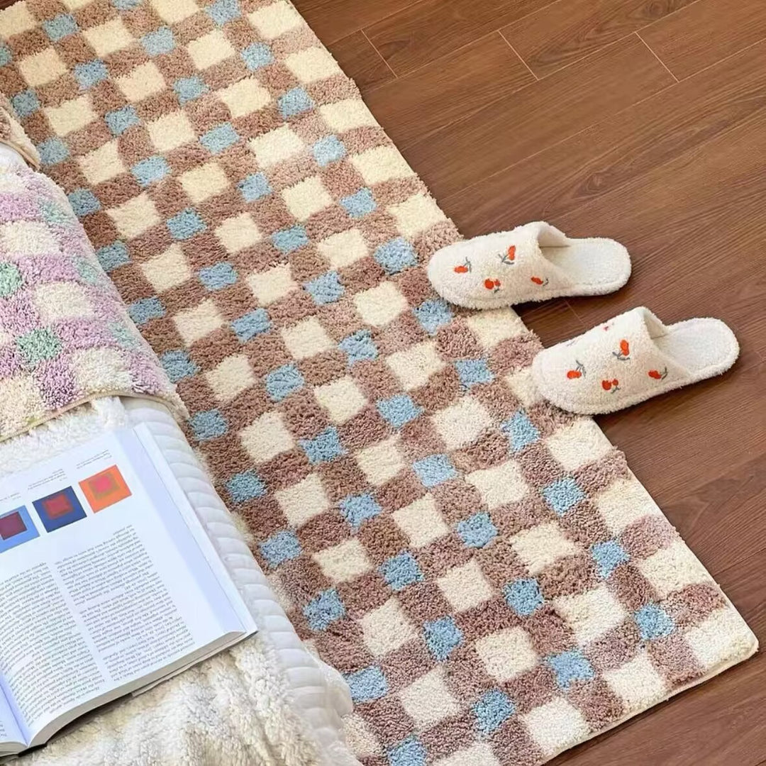 Cozy Checkered Shaggy Bath Mat Bowlift