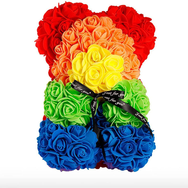 Handcrafted Foam Rose Teddy Bear Gift Sculpture With Satin Ribbon