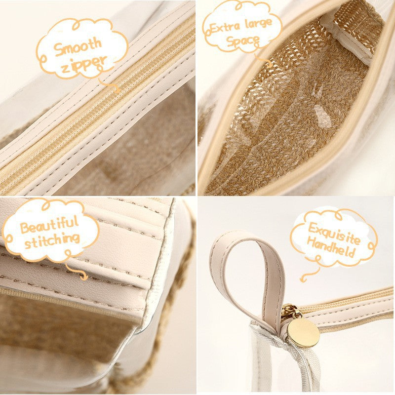 Cosmetic bag made of transparent material with woven bottom Bowlift