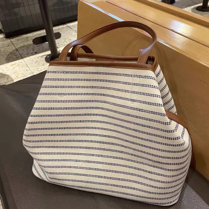 Striped Canvas Tote Bag Bowlift