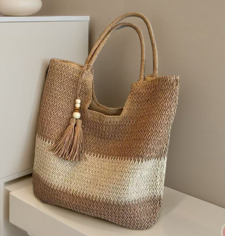 Macrame Tote Bag with Fashionable Tassel Accent Bowlift