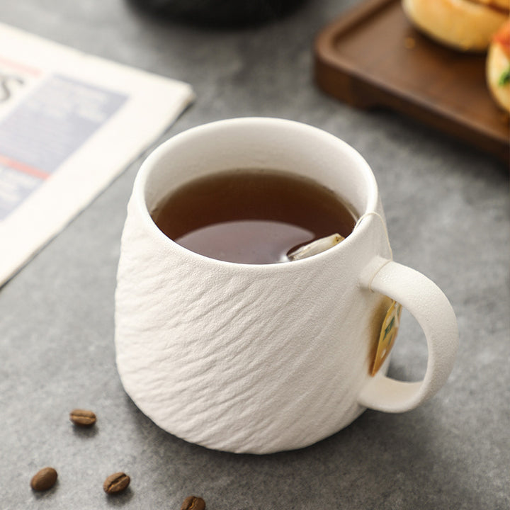 Textured Large Capacity Ceramic Coffee Mug with Ergonomic Handle Bowlift