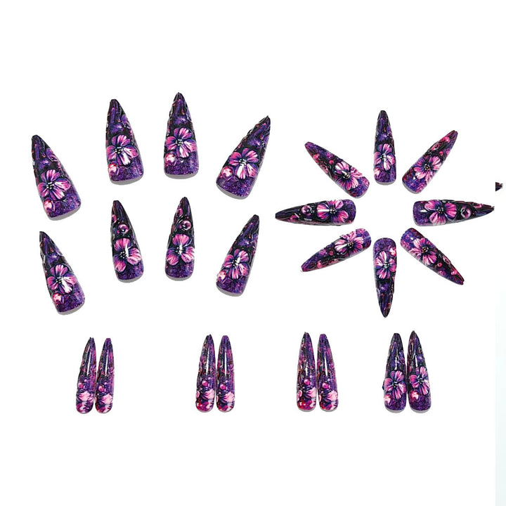 Artificial nails with luxurious floral design and glitter effects Bowlift