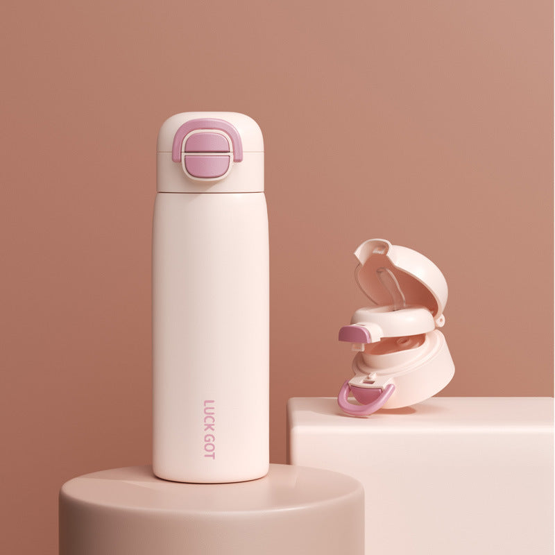 Women Insulated Water Bottle with Integrated Push-Button Mechanism Bowlift