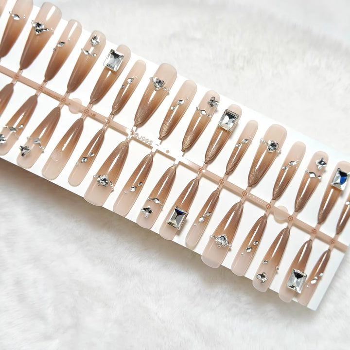 Acrylic nail set with glamorous 3D rhinestone applications Bowlift