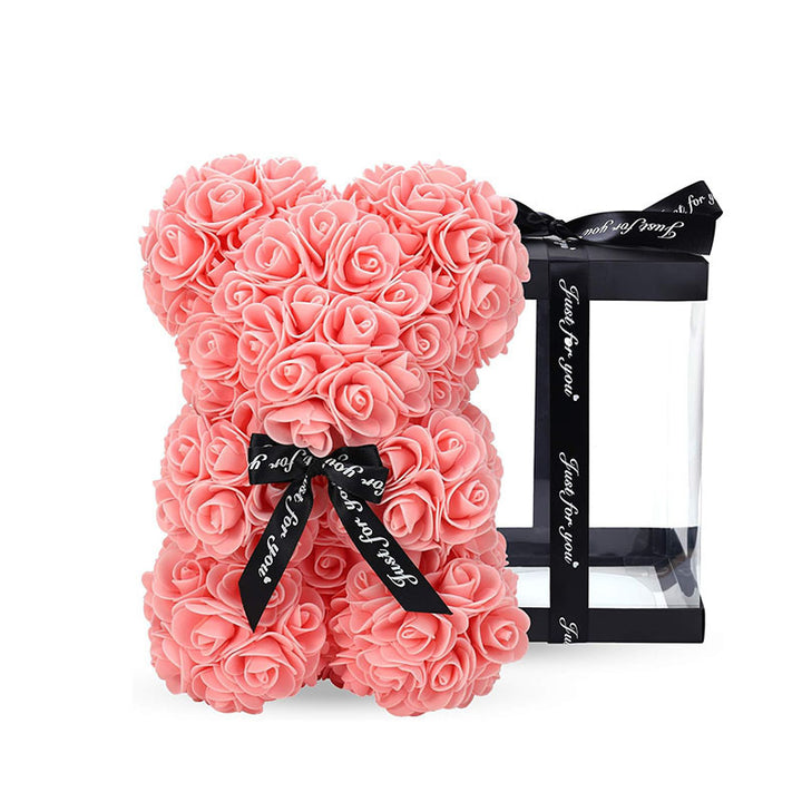 Handcrafted Foam Rose Teddy Bear Gift Sculpture With Satin Ribbon