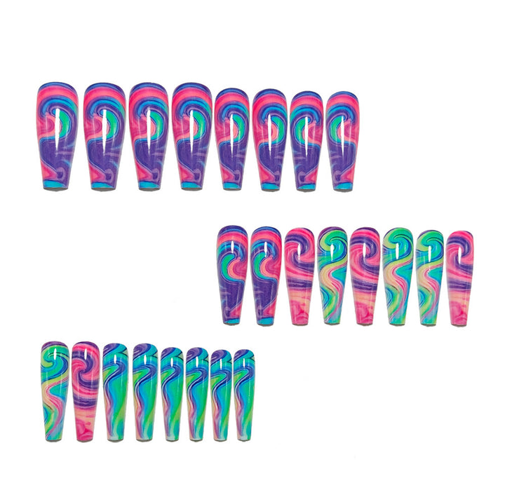 Artificial nails with colorful spiral patterns Bowlift