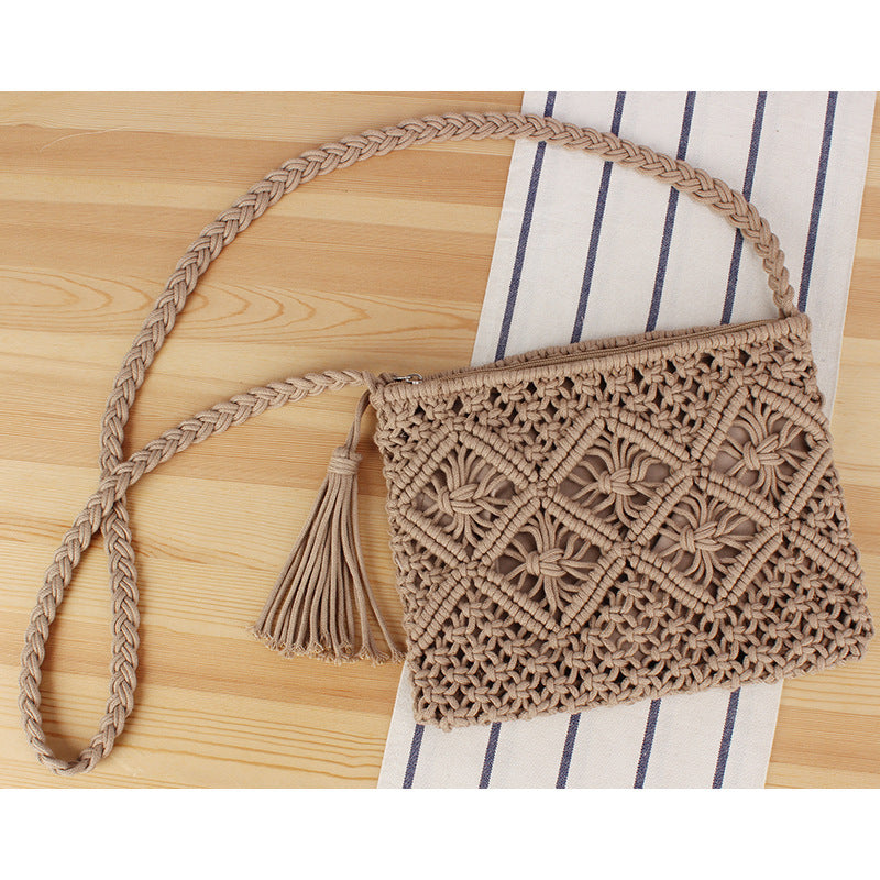 Handcrafted Macrame Shoulder Bag with Tassels Bowlift