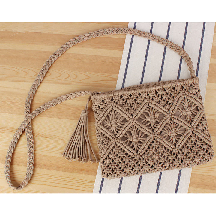Handcrafted Macrame Shoulder Bag with Tassels Bowlift