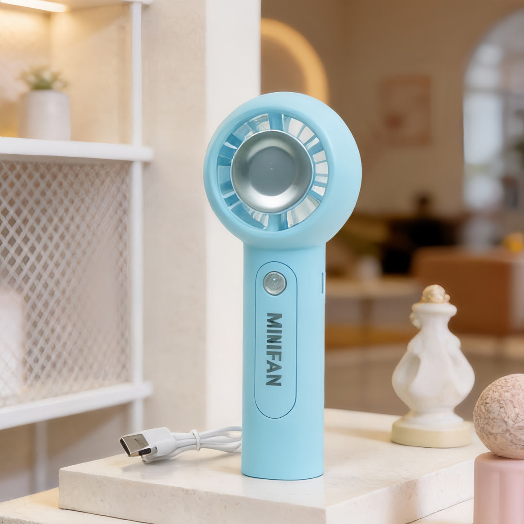 Women Portable Hand Fan with Integrated LED Light and Ergonomic Design Bowlift
