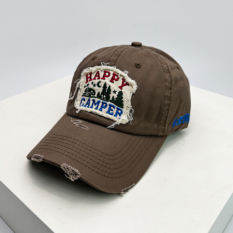 Men's Distressed Embroidered Camping Cap Bowlift