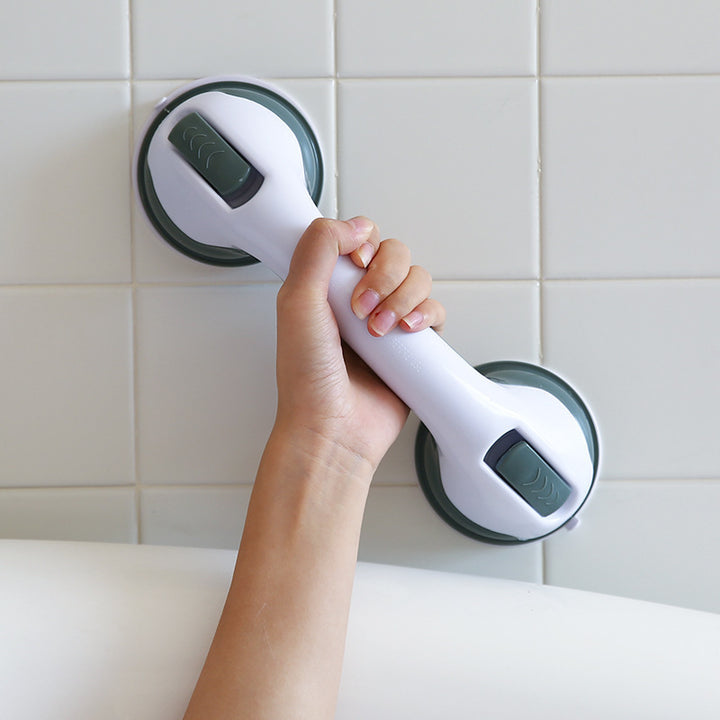 Ergonomic Suction-Mount Safety Grab Handle With Dual Vacuum Cups For Bathroom Support
