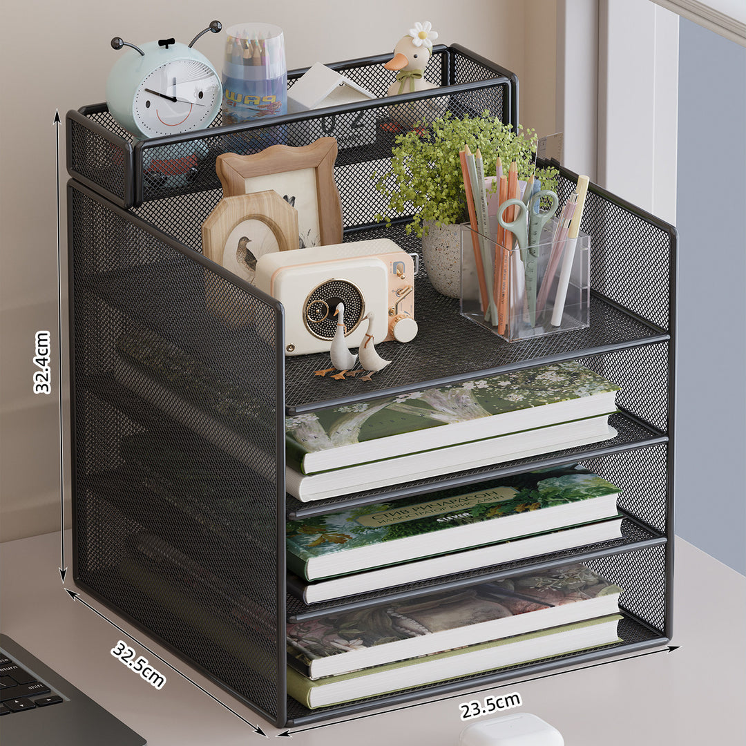 Multi-Tiered Mesh Desktop Organizer with Document Holders Bowlift