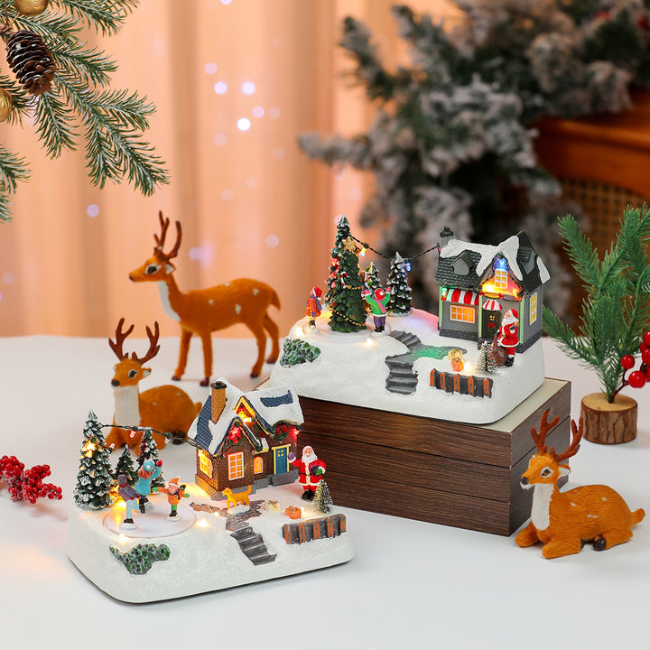 LED Illuminated Christmas Village Scene Decoration Bowlift