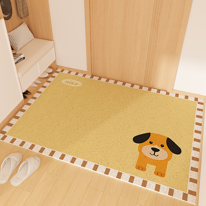 Playful Striped Dog Print Welcome Mat Bowlift