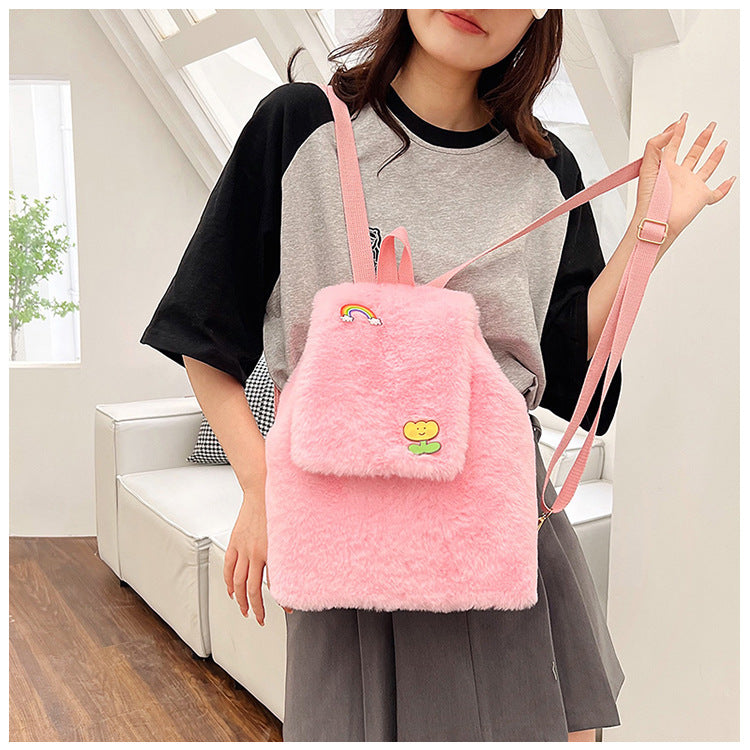 Plush Backpack with Colorful Appliqués Bowlift