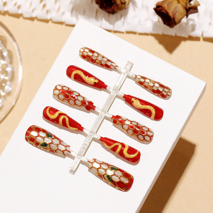Artistic Snake Design Press-On Nail Set Bowlift