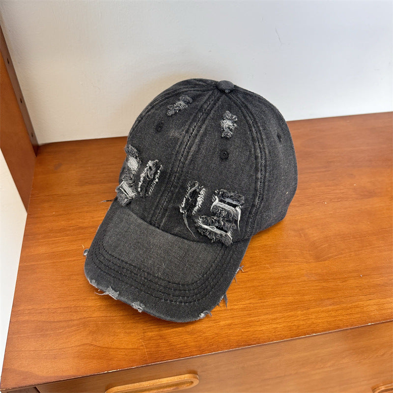 Women's Distressed Denim Adjustable Baseball Cap Bowlift
