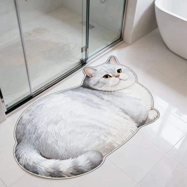 Cute Cat-Shaped Plush Bath Mat Bowlift