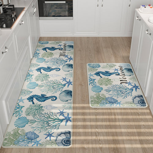 Coastal Ocean-Themed Kitchen Mat Set