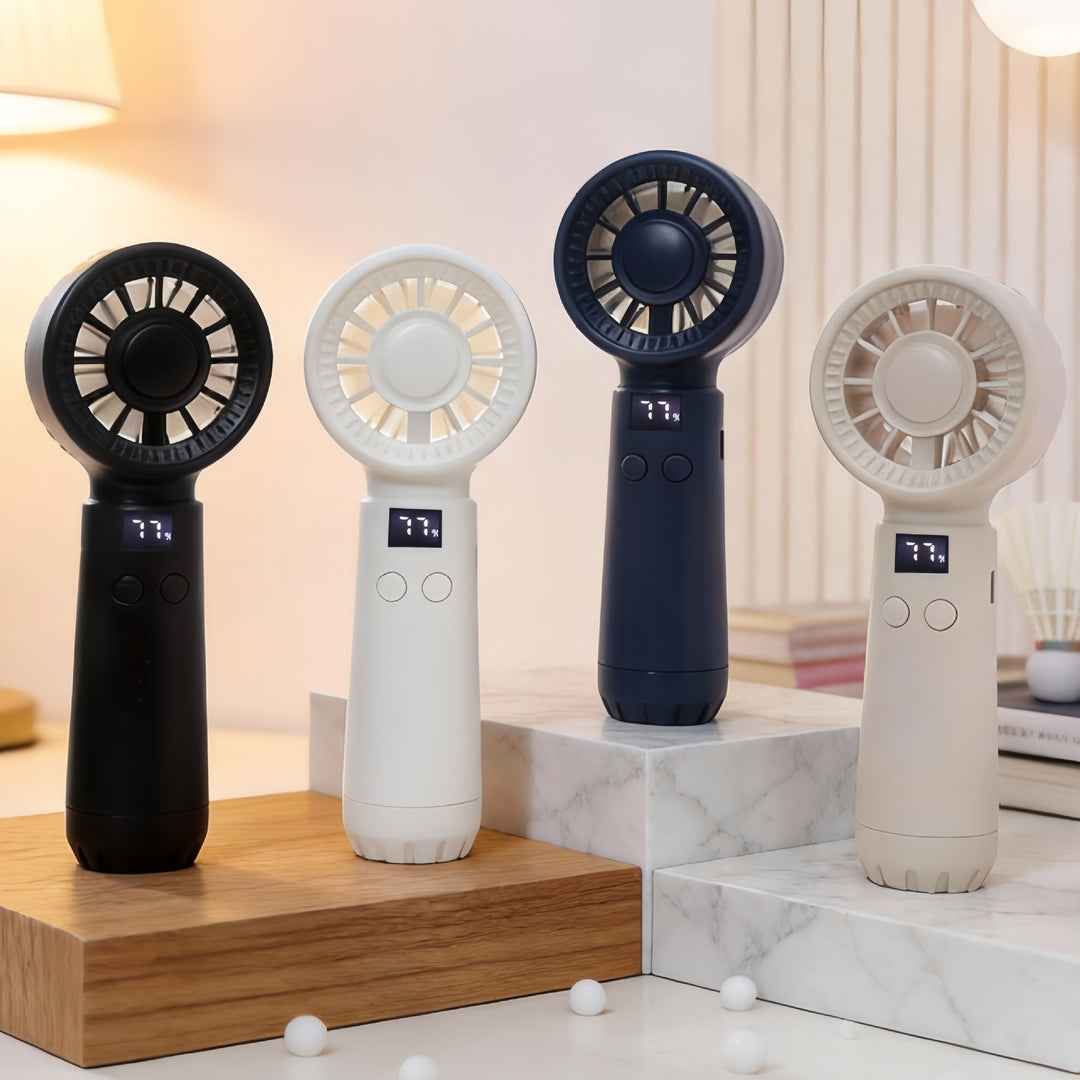 Women’s portable hand fan with digital display and USB charging port Bowlift