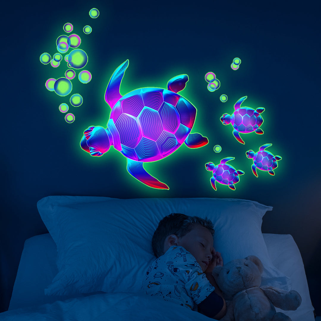 3D effect sea turtle wall decal sticker sheet with bubble accents Bowlift