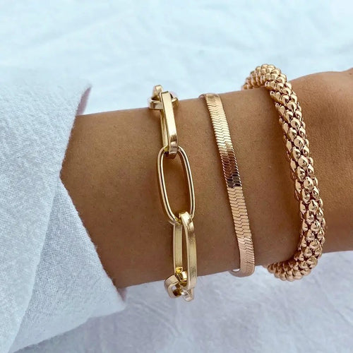 Multi-Textured Silver Chain Bracelet Set Bowlift